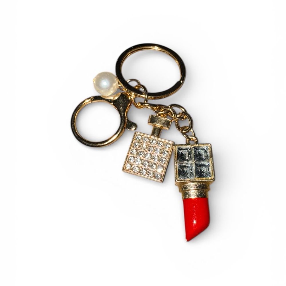 Gold and Red Lipstick Gold Tone Keychain